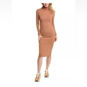 JAMES PERSE Turtleneck Midi Dress in nutmeg with ruched sides, size 1, NWT